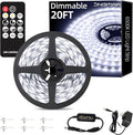 JNGMAIR 20ft LED Strip Lights with Remote, 6500K Daylight White Dimmable Tape Lights, 12V 360 LEDs 2835 Strong Adhesive Rope Lights for Cabinet Kitchen Ceiling Closet Vanity Mirror Stairway Basement
