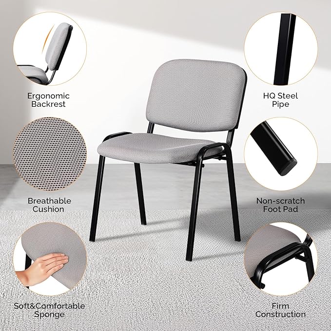 VINGLI Waiting Room Stacking Chairs, 5-Pack Mesh Church Conference Stackable Chair Set, for Office Guest & Reception Meeting Rooms, Lobby, Simple&Space-Saving, Mesh-Grey