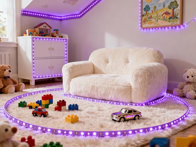 Aalnfe Purple Led Lights Strip Indoor Rope Lights Easy DIY Cuttable Strip Lights for Room Bathroom Living Room Kitchen Ceiling Wall Vanity Mirror Decor