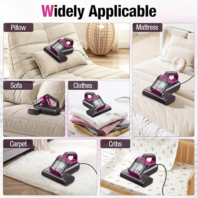 BYHUME Mattress Vacuum Cleaner, 17Kpa 650W Bed Vacuum Cleaner, 273nm UV-C Light & Ultrasonic 145°F Heating, 80000 RPM/Min Brushroll Rotation, Wide Suction Port for Pillows Cribs Sofa, Black Corded