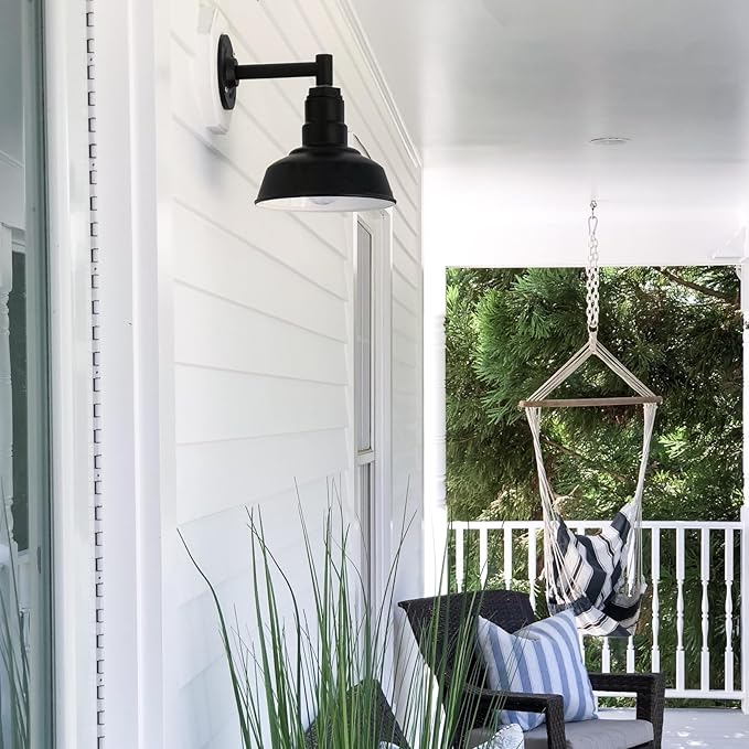 Steel Lighting Co. Hawthorne Barn Light | Outdoor Wall Mounted | 8 inch Dome | 11" Straight Arm | Small Farmhouse Light Made in America | Hunter Green Exterior/Brass Interior