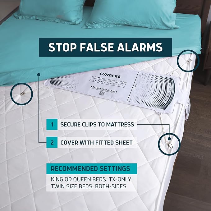 Lunderg Early Alert Bed Alarm for Elderly Adults - Wireless Sensor Pad & Pager - with Pre-Alert Smart Technology - Safety Bed Alarms and Fall Prevention for Elderly and Dementia Patients