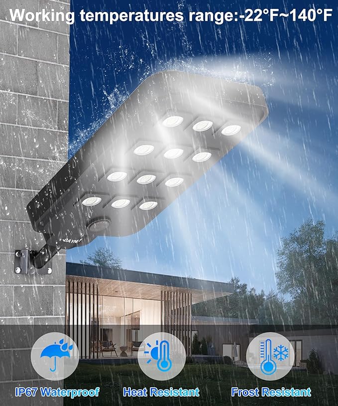 JAYNLT X-13000W Solar Street Lights Outdoor, Ultra-Large 6500K Commercial Parking Lot Lights Dusk to Dawn,IP67 Waterproof Solar Power Flood Security Light for Playground,Road