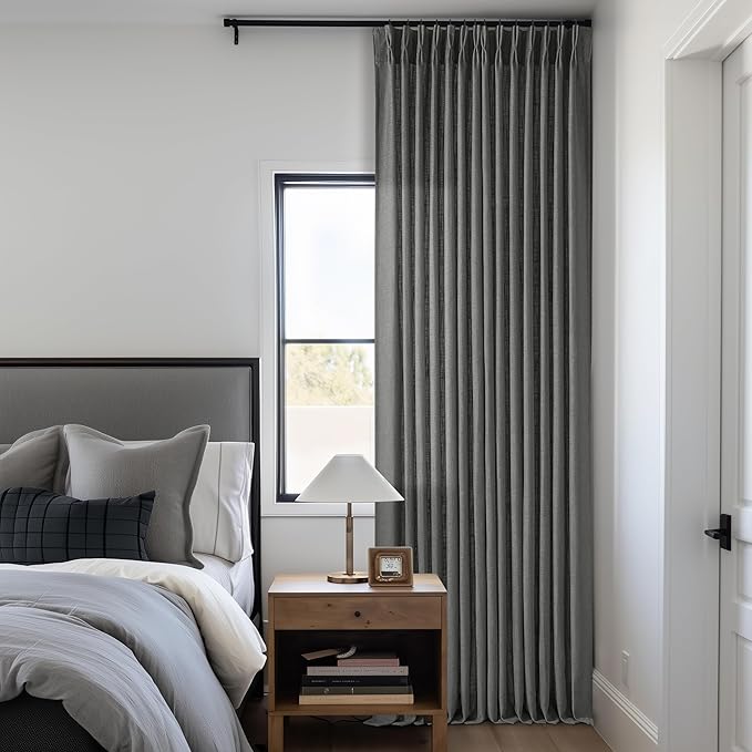 Dark Grey 80 Inch Pinch Pleated Linen Curtains 2 Panel Set for Living Room Thick Linen Drapes 80 Inches Long Pinch Pleat Drapes Semi Sheer Curtain for Dining Bedroom Office Charcoal Gray