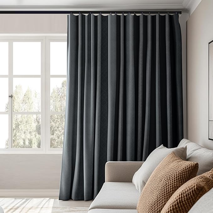 Room Divider Curtains Total Blackout Privacy Curtain Panel Room Thermal Insulated Noise Reduction Curtains for Bedroom Window Living Room Ceiling Track Curtain W 10 ft × H 8 ft Dark-Grey