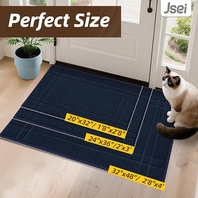 JSEI Entryway Rugs Doormat 32"x48", Non-Slip Dirt Trapper Door Mats Indoor, Washable Absorbent and Stain Resist Welcome Floor Mat for Front Door, Dog Door Mat, Muddy Wet Shoes & Paws, Navy Blue