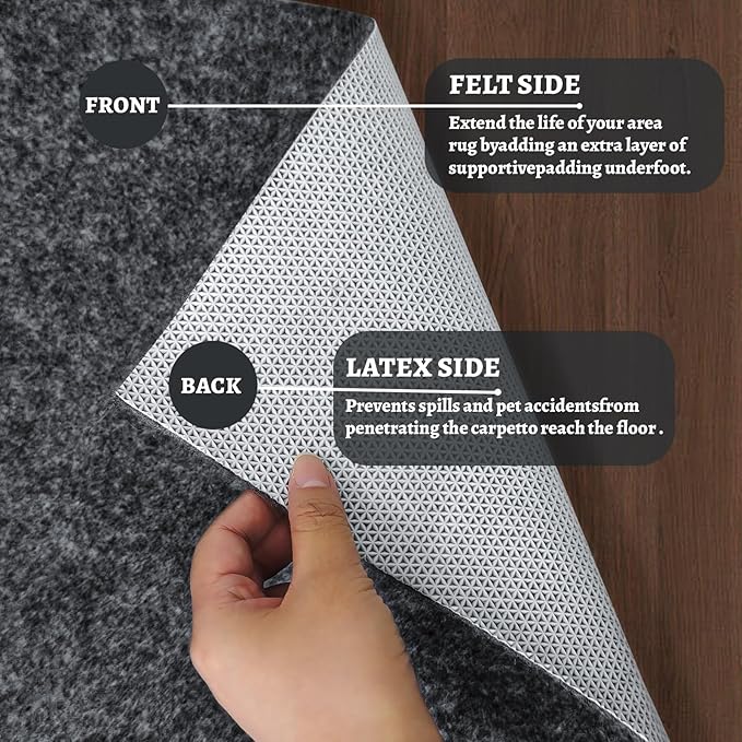 100% Waterproof Rug pad, 2x10 ft Area Rug Non-Slip Rug Pads, 1/4" Thick Carpet Pads for All Floors and finishes, Felt pad for Hardwood Floors, Keep Carpets in Place Soft and Secure