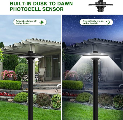 150W LED Post Top Light with Photocell, 21000 lumens 5000K Circular Area Pole Lights, IP65 Waterproof Outdoor Post Light Fixtures for Garden Yard Street Parking Lot Lighting UL Listed, AC100-277V