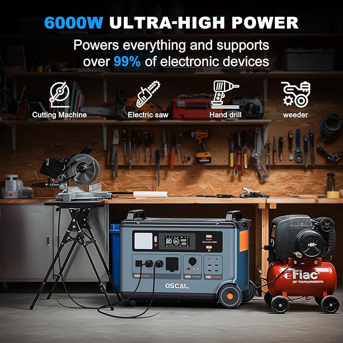 OSCAL 7200Wh Portable Power Station PowerMax 6000 with 2x400W Solar Panel, 120/240V Solar Generator, Max 6000W AC Outlets (9000W Peak), LiFePO4 Battery Power Station for Home, Camping, RV, Emergency
