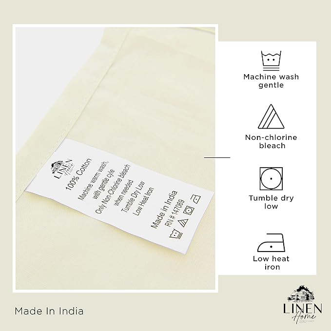 Linen Home 100% Cotton Percale Sheets Twin Size, Cream, Deep Pocket, 3 Pieces Set - 1 Flat, 1 Deep Pocket Fitted Sheet and 1 Pillowcase, Crisp Cool and Strong Bed Linen