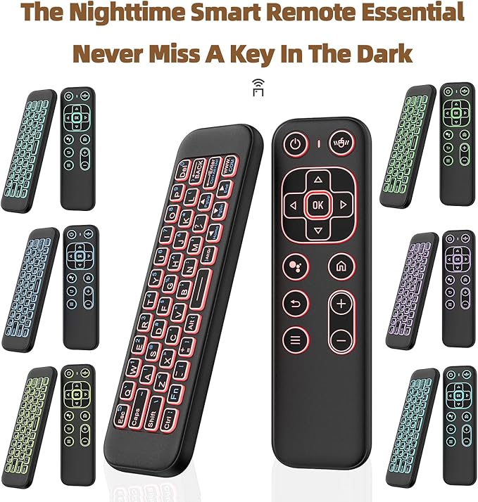 iPazzPort Mini Air Mouse Remote Keyboard with 7-Color Backlight for Android TV Box, Smart TV, HTPC, Projector; Rechargeable Dual-Mode Universal Controller for Couch Browsing