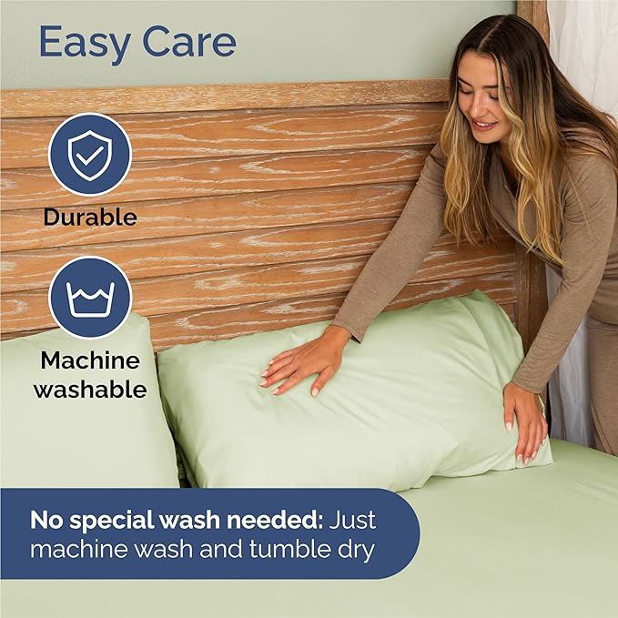 Twin XL 4 Piece Sheet Set - Cooling, Comfy & Breathable - Hotel Luxury Bedding, Includes Fitted Sheet for Women, Men, Kids & Teens - 1 Flat, 1 Fitted Sheet, 2 Pillowcases w/Deep Pockets - Light Sage