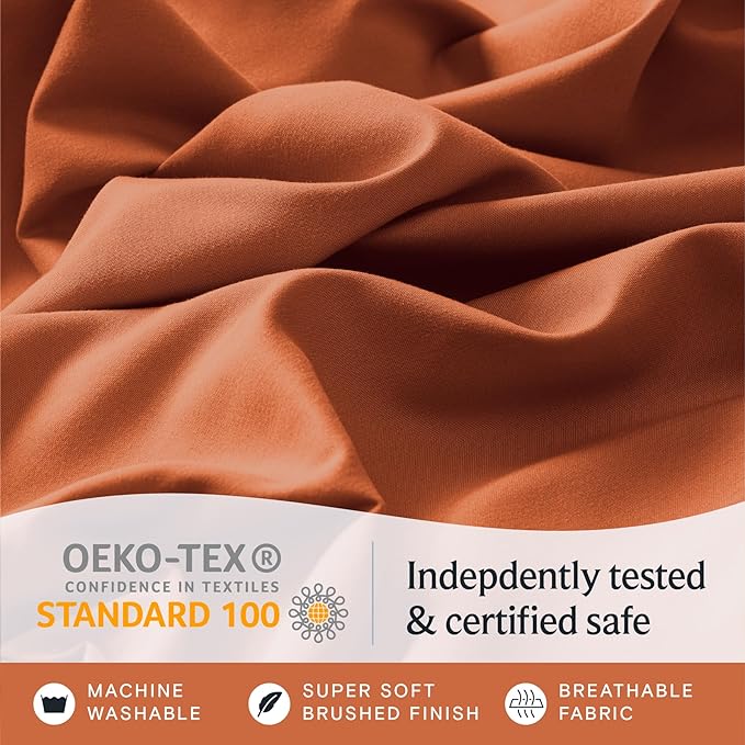 LuxClub 4 PC Full Sheet Set, Deep Pockets Wrinkle Free Cooling Bed Sheets Hotel Bedding for Women, Men, Kids & Teens, Includes 1 Fitted Sheet, 1 Flat Sheet and 2 Pillowcases-Autumn Orange
