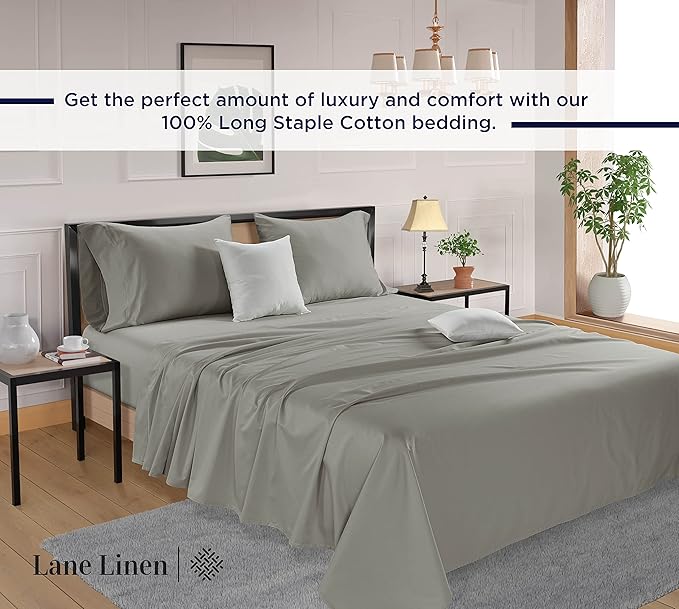 LANE LINEN 100% Mercerized Cotton 600 Thread Count Cal King Sheet Sets, Ultra Soft & Comfy Sateen Weave for Silky Touch Finish, Hotel Like Thick Bedding Sheets & Pillowcase Set, Machine Wash -Silver