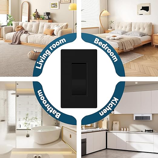ThunderWay Matte Black Single Pole Decorator Light Switch with Screwless Wall Plate, 15 A 120/277 V, ON/Off Rocker Paddle Interrupter, Self-Grounding, Residential Grade,UL Listed (10 Pack)