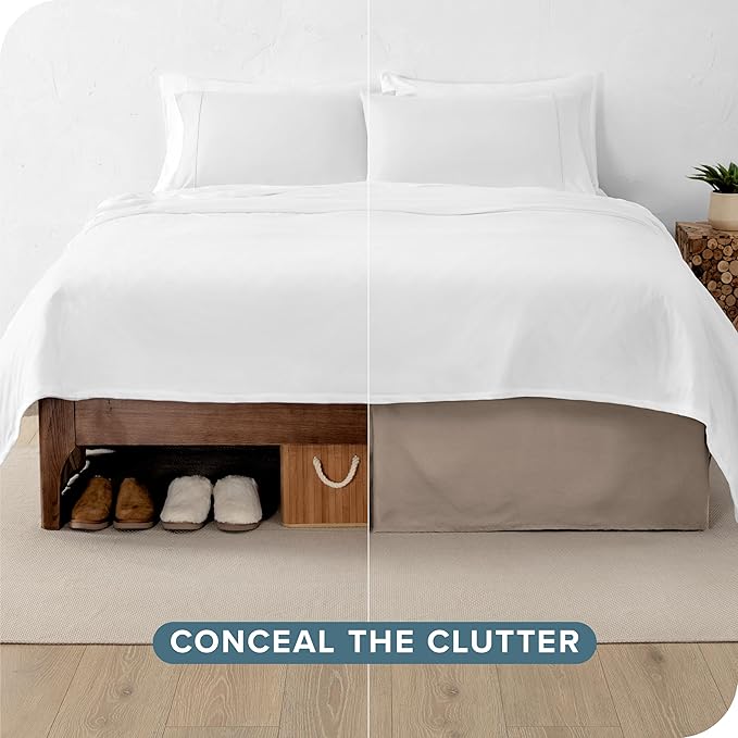 Bare Home California King Bed Skirt - 15-Inch Tailored Drop Easy Fit - Bed Skirt for Cal King Beds - Center & Corner Pleats (Cal King, Taupe)