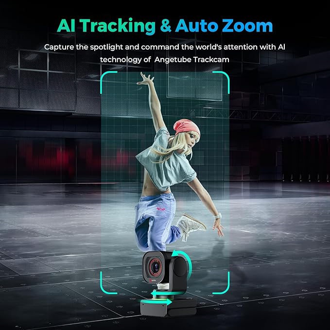 Angetube TrackCam 4K Webcam for PC/Mac - AI Tracking USB 3.0 Streaming Camera with Remote Control, Gesture Control, PTZ, HDR, Microphones, Web Camera for Desktop Computer, Laptop, Meeting, Video Call