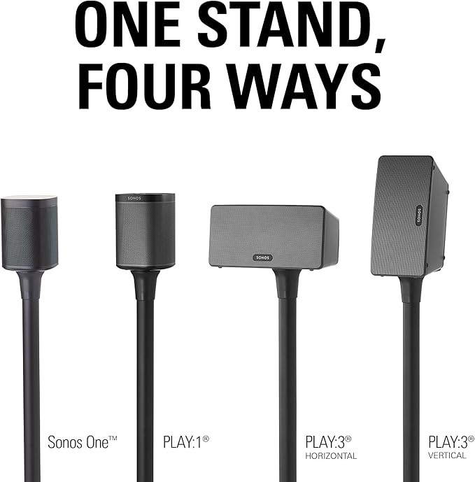 Sanus Wireless Sonos Speaker Stand for Sonos One, Play:1, & Play:3 - Audio-Enhancing Design with Built-in Cable Management - Single Stand (Black) - WSS21-B1