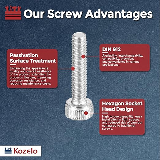 Kozelo 100pcs Socket Head Cap Screws - [M3-0.5 x 18mm] 304 Stainless Steel Allen Socket Drive for Electrical Motor 3D Printing Fan Engine Replacement Use, Silver