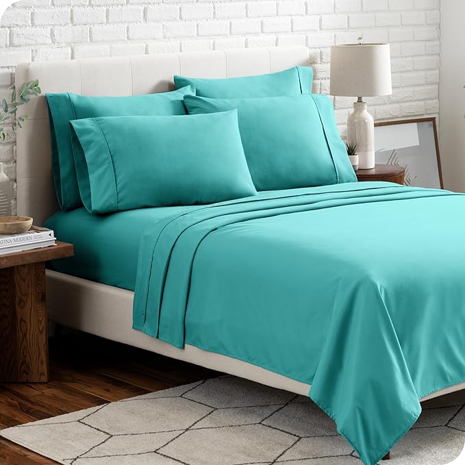 Bare Home Hotel Luxury Twin XL Sheet Set, Extra Soft - 4 Piece Set - Deep Pockets - Easy Fit - Cooling & Breathable - Wrinkle, Fade, Stain Resistant - Includes 2 Pillowcases (Twin XL, Turquoise)