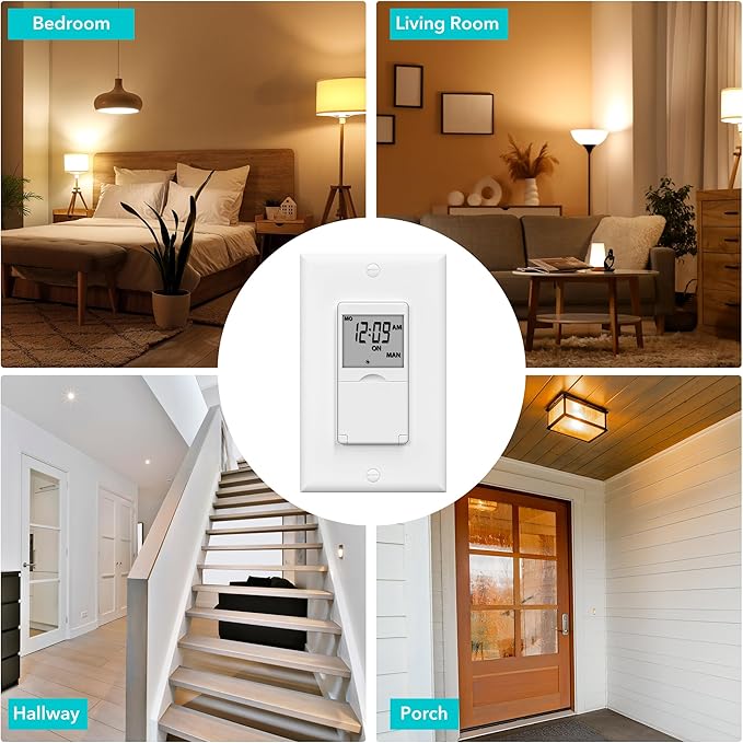 BN-LINK 7 Day Programmable in-Wall Timer Switch for Lights, Digital Light Switch Timer Indoor, Single Pole and 3 Way (Compatible with SPDT) Both Use, Neutral Wire Required, No Backlight, ETL Listed