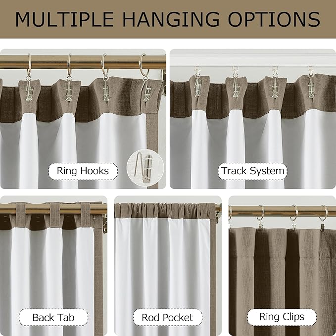 Vision Home Brown Linen Full Blackout Curtains for Bedroom Living Room Darkening Soundproof Window Curtains 102 inch Thermal Insulated Rod Pocket Back Tab Linen Drapes 2 Panels 56" Wx102 L