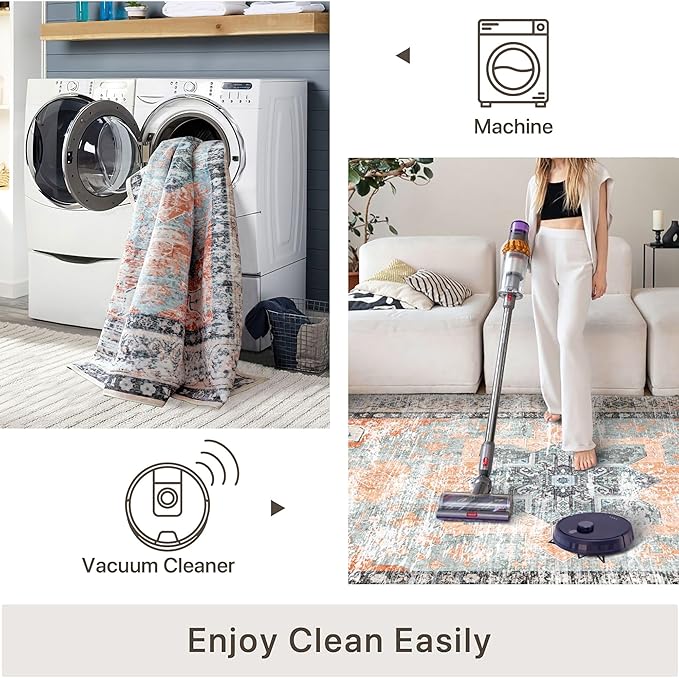 4x6 Rug, Small Area Rug for Living Room, Bedroom, Kitchen, Machine Washable Non-Slip Throw Rug, Vintage Distressed Floral Carpet for Entryway Nursery Dinner Room, Orange