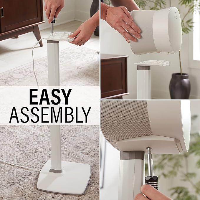 Sanus Height Adjustable Speaker Stand for Sonos Era 300™ - 17" Height Adjustment Sonos Stand Includes Carpet Spikes & Rubber Pads - Easy DIY Install Comes w/All Hardware - White