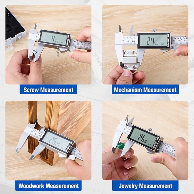 Raynesys Digital Caliper 6 Inch with Large LCD Screen, Inch/MM/Fraction Conversion, 150mm Micrometer Caliper All Stainless Steel Diameter Measuring Tool for Jewelers/Woodworkers/DIY