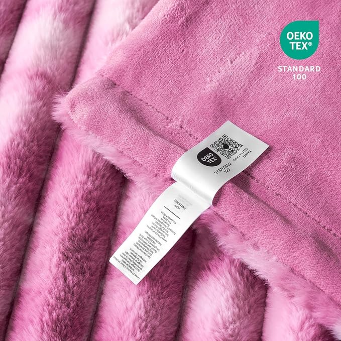 Cozy Bliss Faux Fur Throw Blanket for Couch, Cozy Warm Plush Striped Blanket for Sofa Bedroom Living Room, 90 * 90 Inches Tie-dye Pink