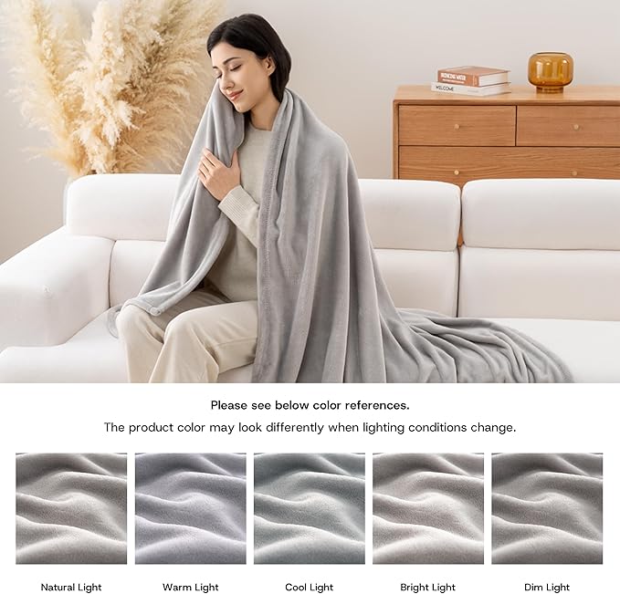 Luxury Fleece Warm Blanket, Soft Lightweight Velvety Plush Blanket for Sofa and Bed, Cozy Comfy for All Seasons(Chateau Grey, 90×90 Inches)