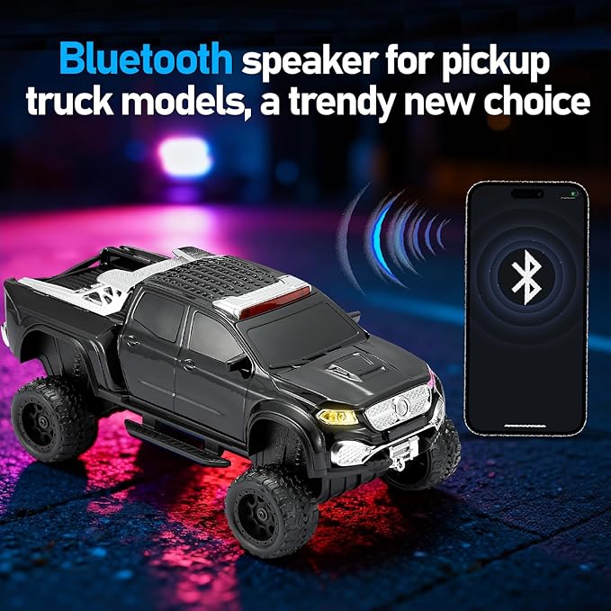 WSTER WS-X65 Pickup Truck Replica Bluetooth Speaker – HD Sound, FM Radio, TWS Stereo, LED Party Lights, USB/TF Playback, Built-in Mic – Cool Portable Car Design Speaker for Outdoors & Home (Black)