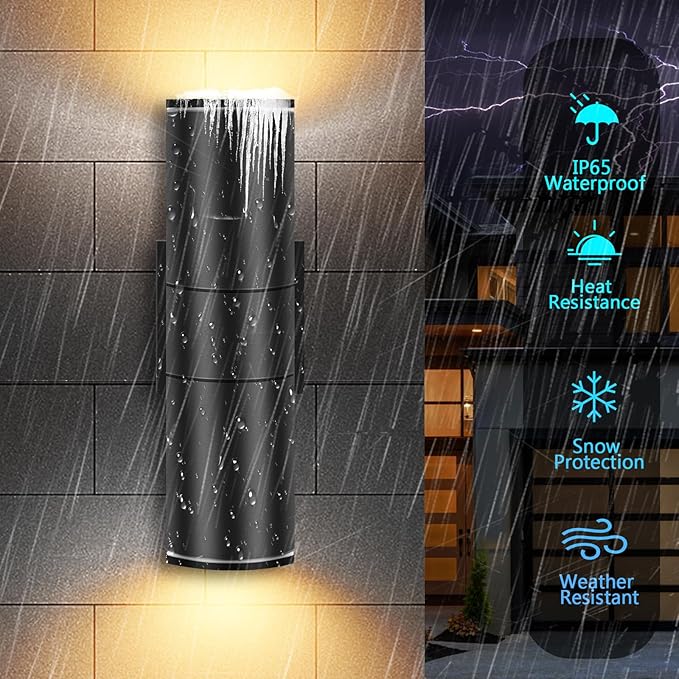 RIDALUX Dusk to Dawn Outdoor Wall Lights: 2 Pack Sensor Waterproof Cylinder Up Down Lights - Aluminum Modern Outdoor Wall Sconce for Porch Patio