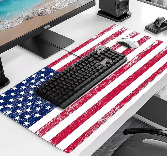 American Flag XXL Extended Mouse Pad, Laptop Pad, Waterproof, Non Slip, Gaming Office and Home Stitching Edge Table Pad 35.4 x 15.7 x 0.12 Inches