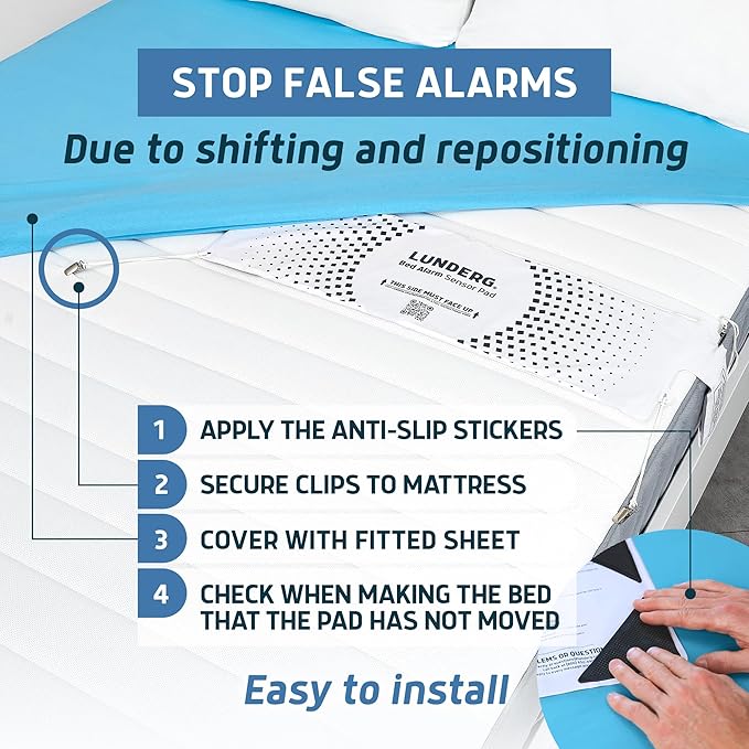 Lunderg Bed Alarm for Elderly Adults - Wireless Sensor Pad (10” x 30”) & Pager - Bed Alarms and Fall Prevention for Elderly and Dementia Patients