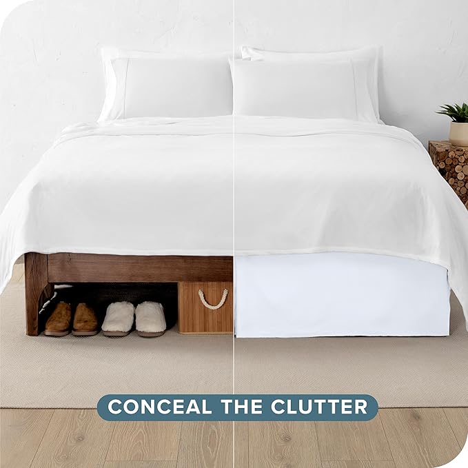 Bare Home Twin XL Bed Skirt - 15-Inch Tailored Drop Easy Fit - Bed Skirt for Twin Extra Long Beds - Center & Corner Pleats (Twin XL, White)