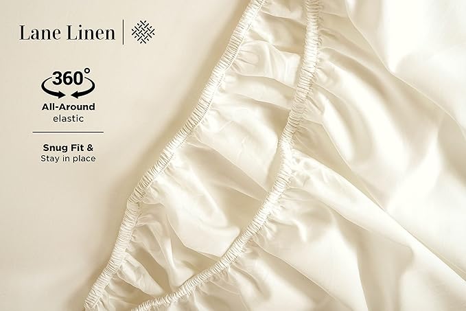 LANE LINEN Bed Sheets Queen Size – Premium 600 Thread Count Long-Staple 100% Cotton Sheets Queen Size Set, Hotel Luxury Soft & Cool Sateen Finish, Fully Elasticized 15" Deep Pocket – Ivory