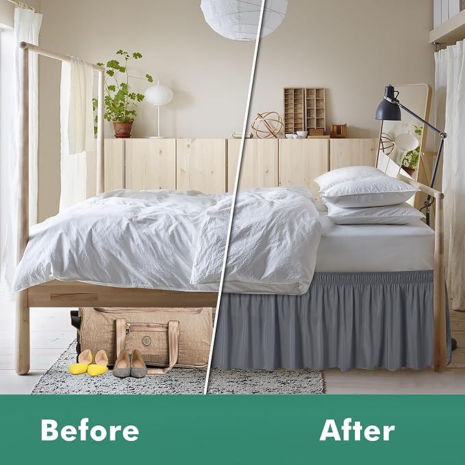 Biscaynebay Wrap Around Bed Skirts with Split Corners for Full Beds 18" Drop, Dark Grey Adjustable Elastic Dust Ruffles Easy Fit Wrinkle Resistant Silky Luxurious Fabric Machine Washable