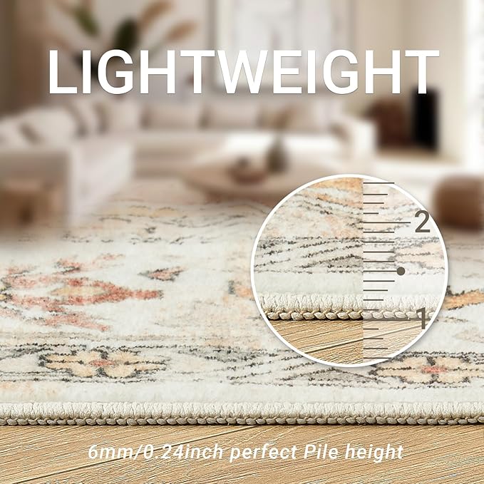 zesthome 8x10 Area Rugs - Stain Resistant Washable Rug for Living Room, Non-Slip Backing Large Area Rug with Ultra-Thin Low Pile for Bedroom, Vintage Home Decor