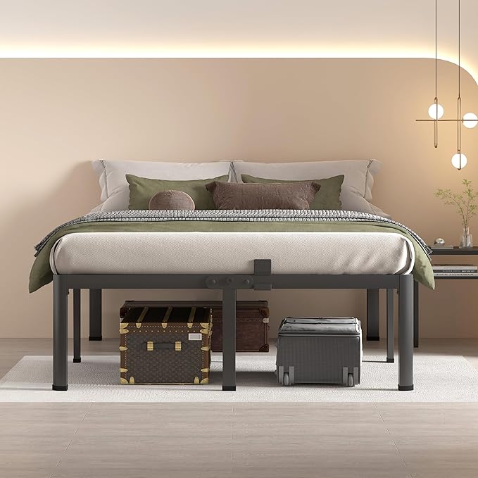 MAF 20 Inch King Size Bed Frame with Round Corner Legs Mattress Slide Stopper No Box Spring Needed Heavy Duty Metal Platform Bed Frames Under-Bed Storage Space, 3000 LBS Steel Slats Support