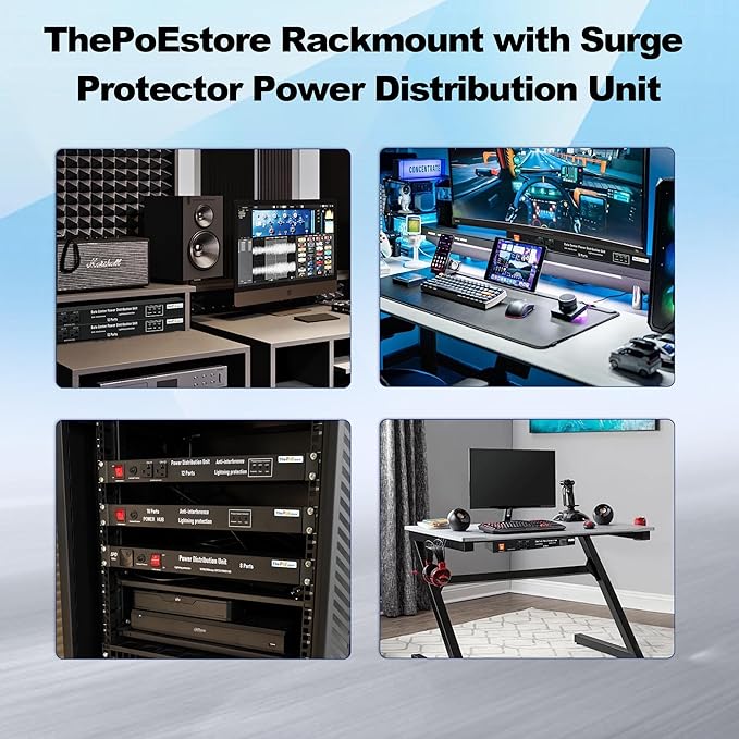 ThePoEstore 1U PDU Network Servers Surge Protector Power Distribution Unit 12-Outlet, 120V 20A, 3600 Joules 10KA,19″ Rack Mount Power Strip,Heavy-Duty 12AWG 16 ft Cord,w/AC Filter