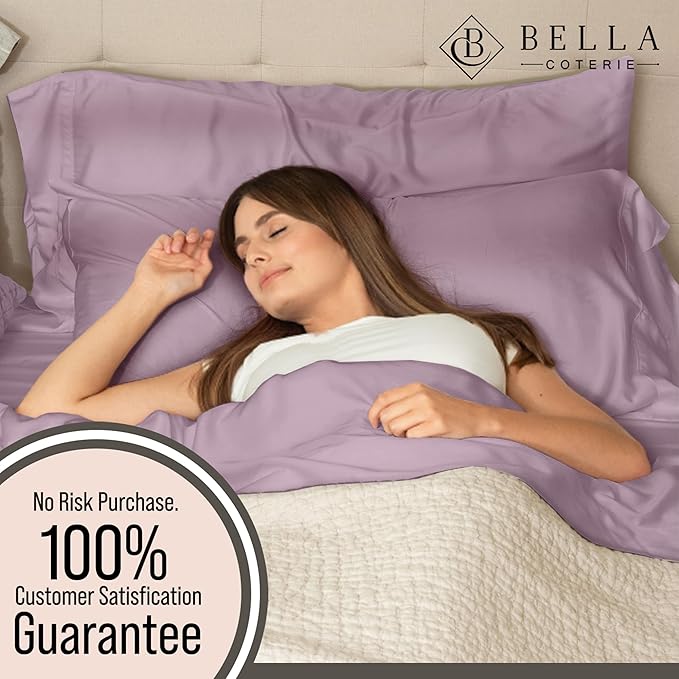Bella Coterie Luxury Bamboo Viscose Cal King Size Sheet Set | 100% Organically Grown | Ultra Soft | Cooling for Hot Sleepers | 18" Deep Pocket [Lilac]