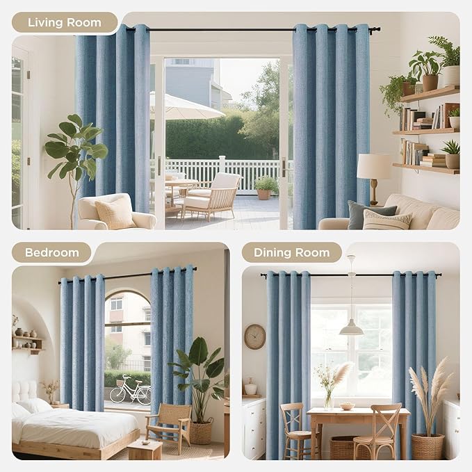 Joydeco Light Blue Blackout Curtains 96 Inches Long, Curtains 96 Inch Length 1 Panel for Bedroom, Thermal Insulated Linen Black Out Curtains with Grommets(100x96, Light Blue)