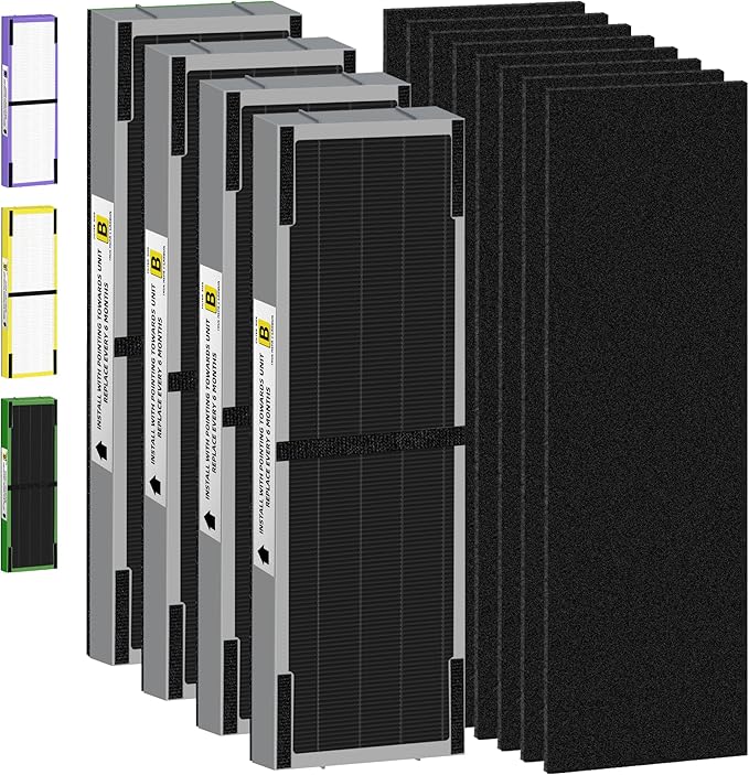 Pulluty FLT4825SM HEPA Smoke Clear Filter B Replacement Compatible with G-Guardian Air Purifiers AC4825 AC4825E AC4825W AC4300 AC4800 AC4900 AC4850,4 H13 True HEPA Filters+8 Carbon Pre-Filters
