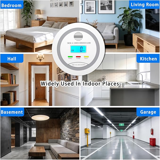 Virtue Sensor Smoke & Carbon Monoxide Detector, 2-in-1 CO Detector Alarm for Home Garage RV with LCD Display Safety Alarm System Audible and Visual Alert