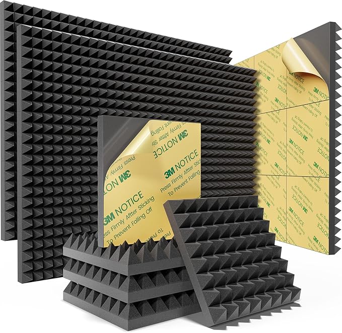 Sonicism Soundproof Wall Panels Self-Adhesive 36 Pack Pyramid 2" X 12" X 12" Sound Proof Foam Panels for Walls High Density Acoustic Foam Panels Fast Expand,Sound Absorption&Decoration(Black)