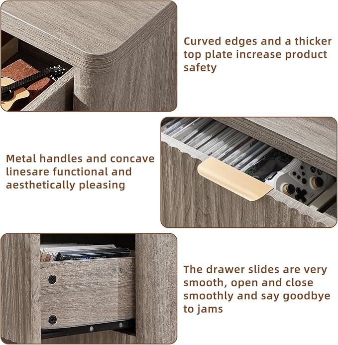 LEYAOYAO Fluted 6 Drawers Dresser for Bedroom, 42" Tall Modern Chest of Drawers with Metal Handle, Curved Profile Design,Grey Wood Drawer Organizer for Bedroom, Living Room, Hallway, Entryway