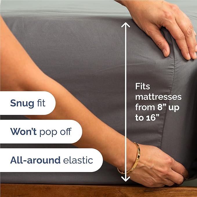 Twin XL 4 Piece Sheet Set - Cooling, Comfy & Breathable - Hotel Luxury Bedding, Includes Fitted Sheet for Women, Men, Kids & Teens - 1 Flat, 1 Fitted Sheet, 2 Pillowcases w/Deep Pockets - Dark Grey