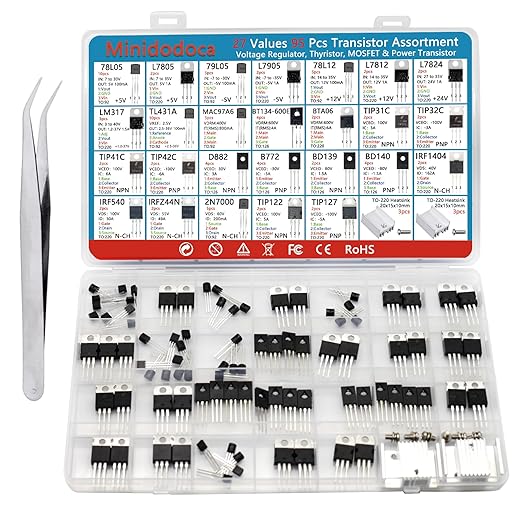 Minidodoca Power Transistor, Mosfet, Thyristor and Voltage Regulator Assortment Kit, 95 pcs, 27 Types