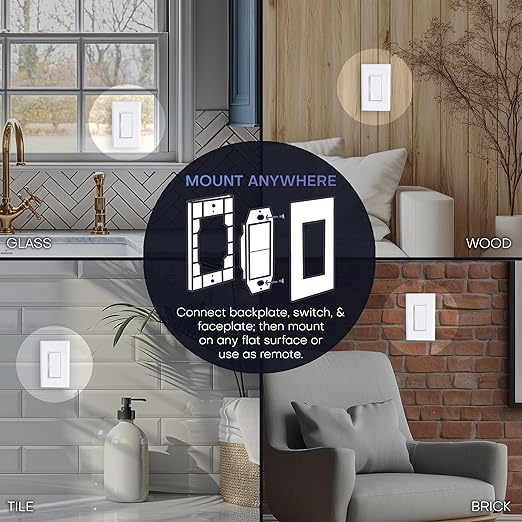 RunLessWire Single Pole Battery-Free DIY Wireless Light Switch Kit 150ft RF Range Self-Powered by Kinetic Energy for Fixtures & Outlets : 1 Remote Switch Controls 1 5A On/Off Receiver – White